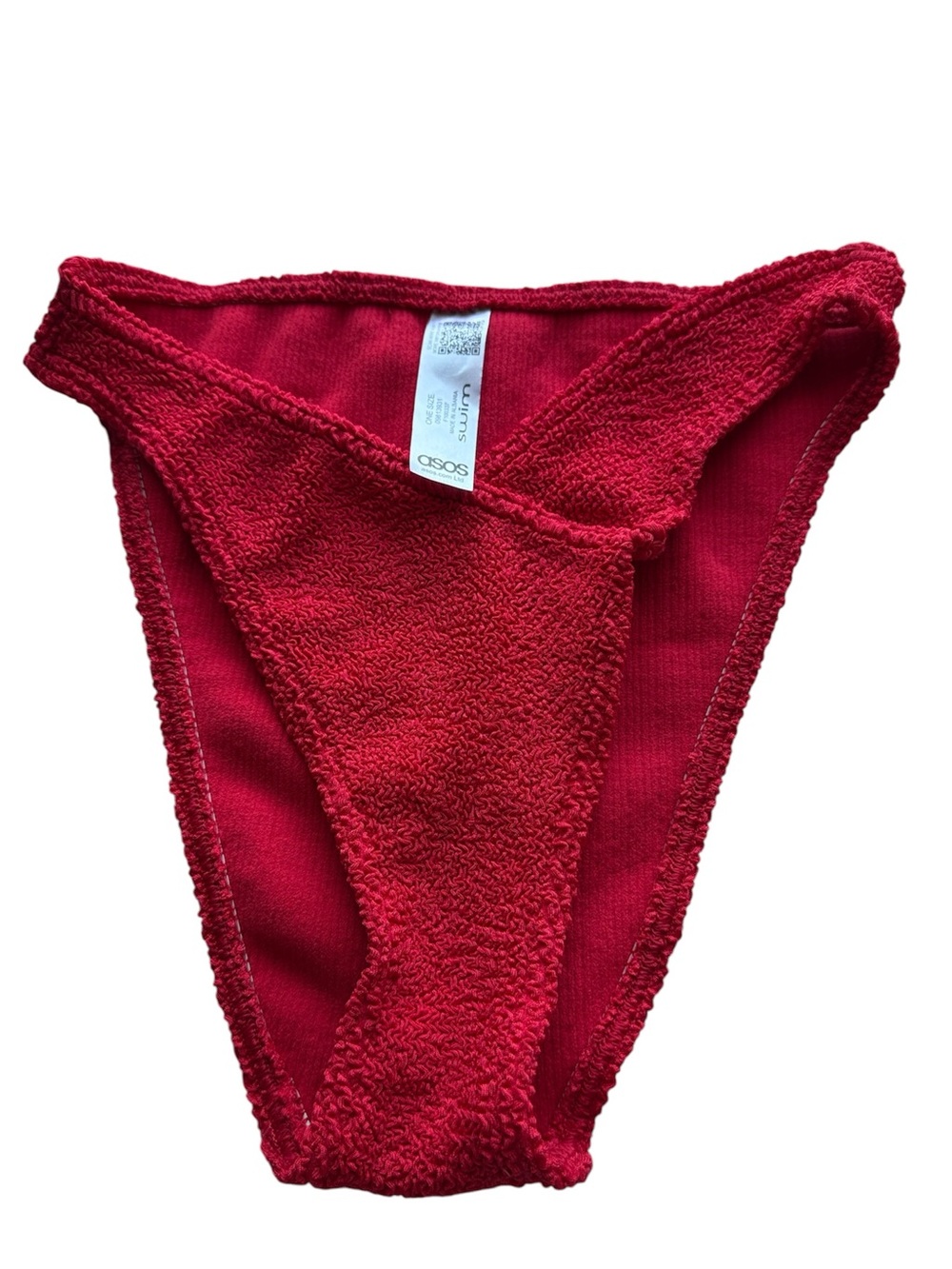 ASOS Design Women's High Leg Textured Bikini Bottoms RED Stretch V-Cut ONE SIZE